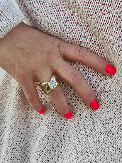 Solitaire Ring: Gold Plated Statement Ring, Big Moissanite Gemstone