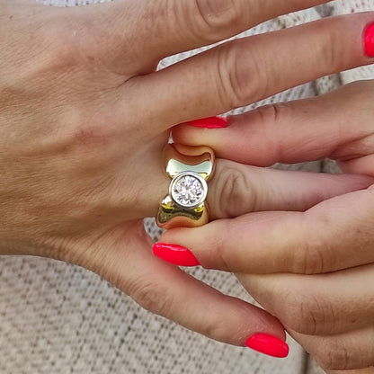 Solitaire Ring: Gold Plated Statement Ring, Big Moissanite Gemstone