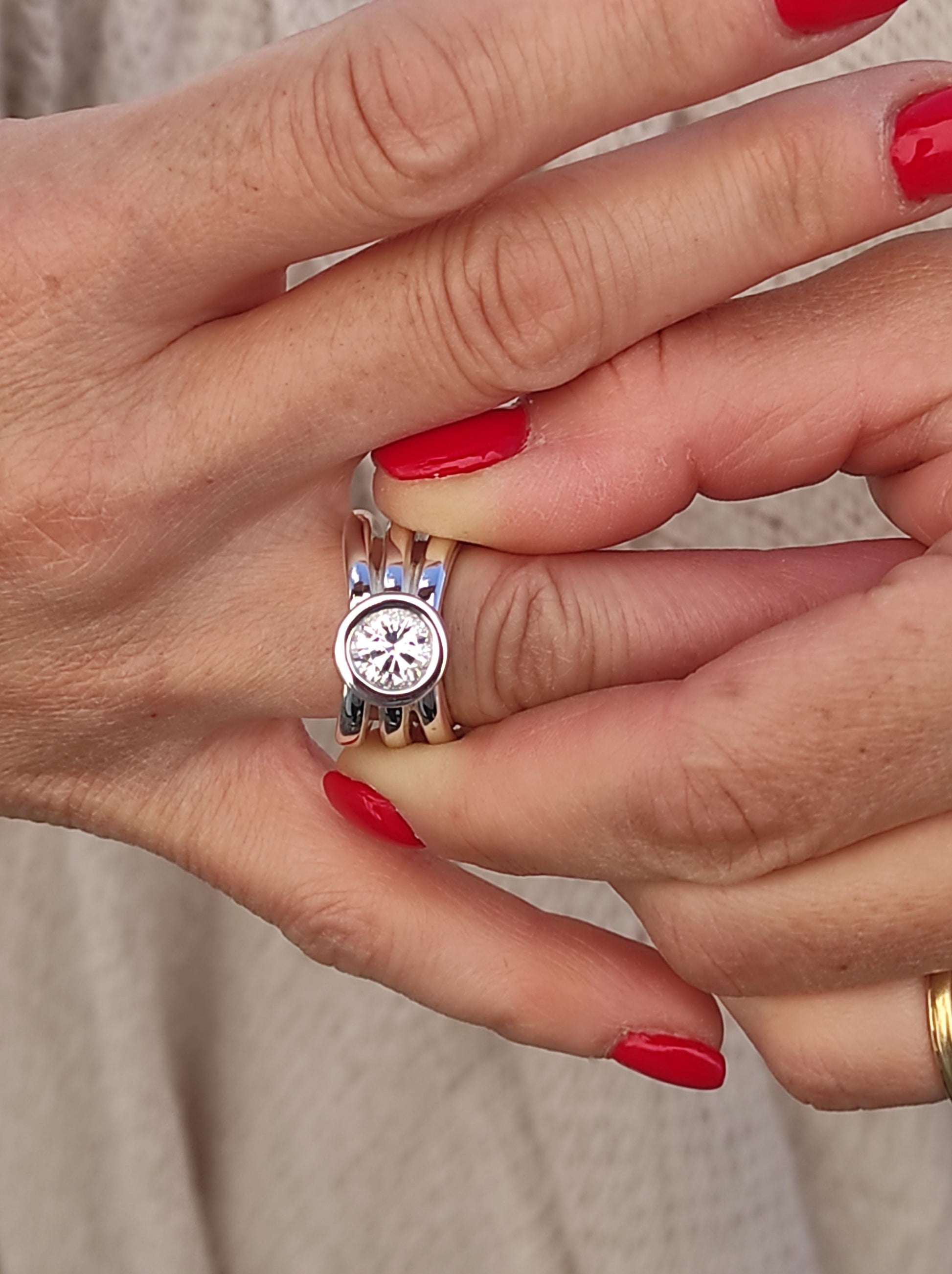 Engagement Ring: Proposal Ring With Moissanite, AG950 Silver Triple Band