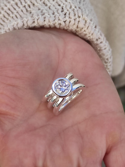 Engagement Ring: Proposal Ring With Moissanite, AG950 Silver Triple Band