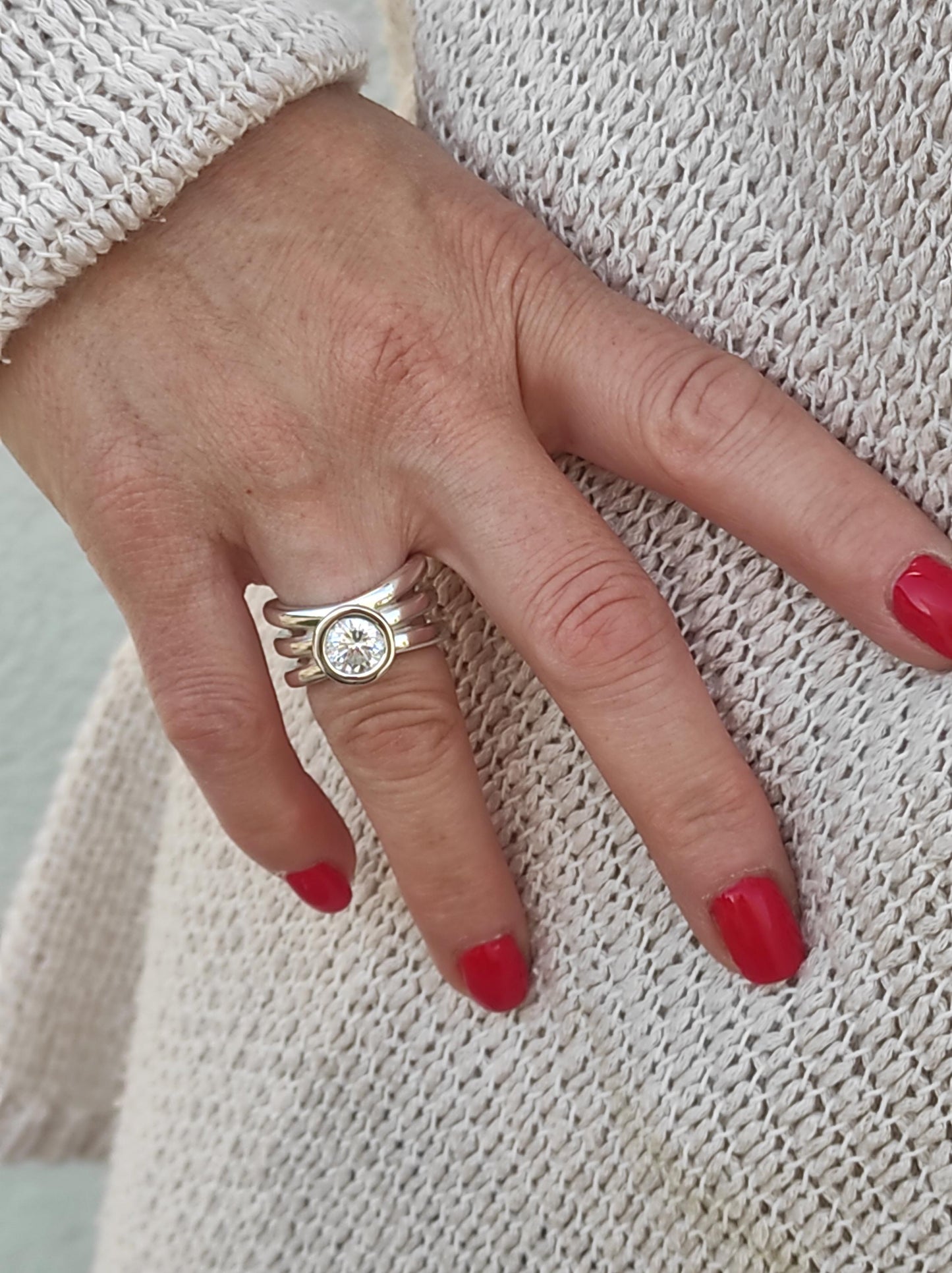 Engagement Ring: Proposal Ring With Moissanite, AG950 Silver Triple Band