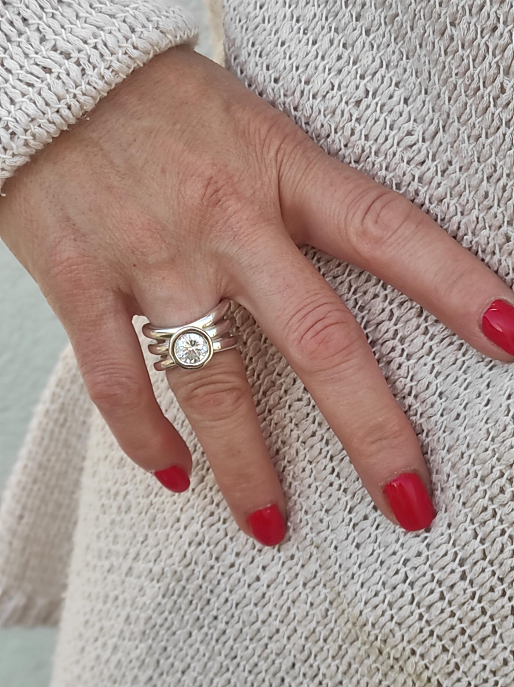 Engagement Ring: Proposal Ring With Moissanite, AG950 Silver Triple Band