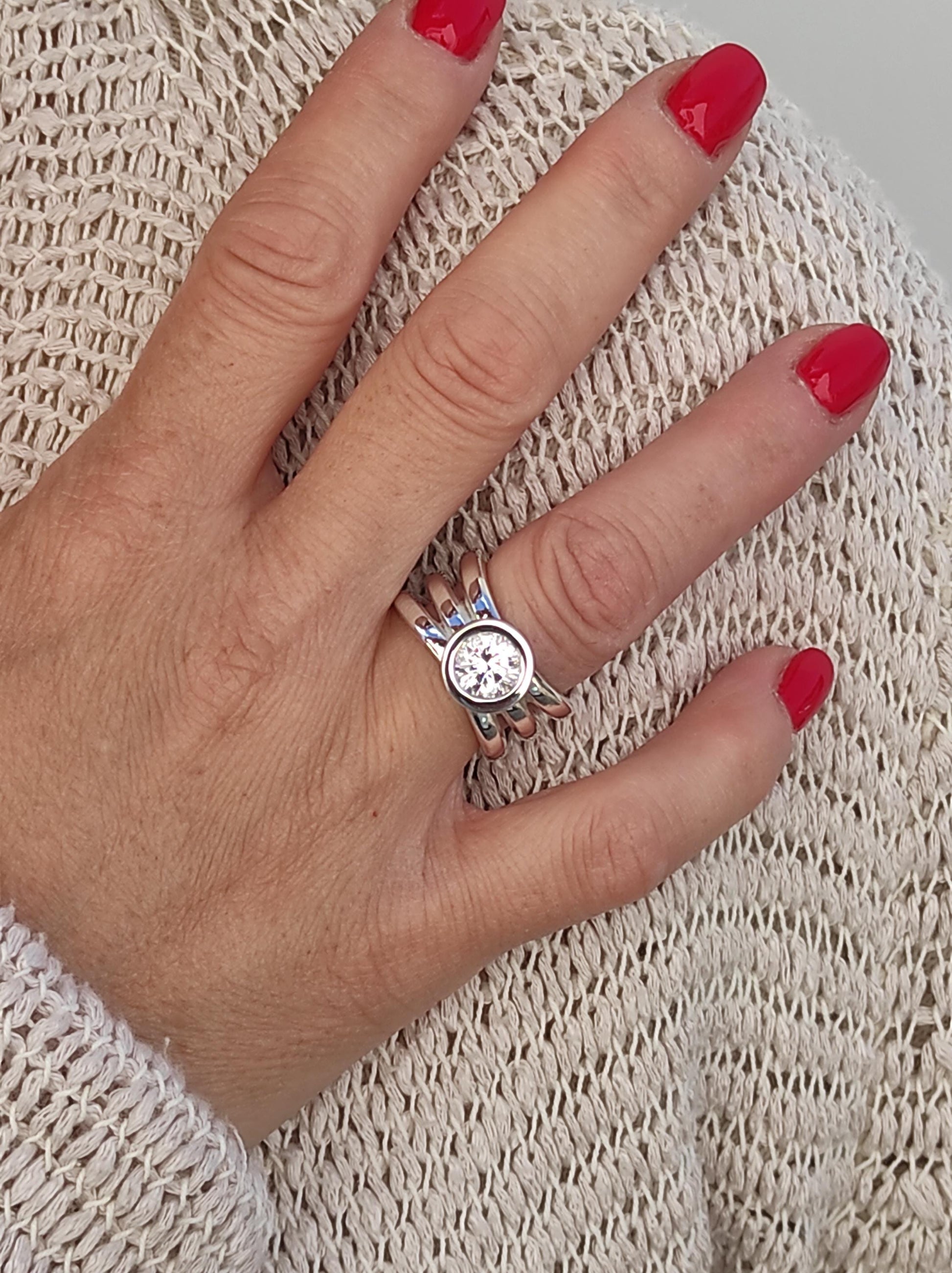 Engagement Ring: Proposal Ring With Moissanite, AG950 Silver Triple Band