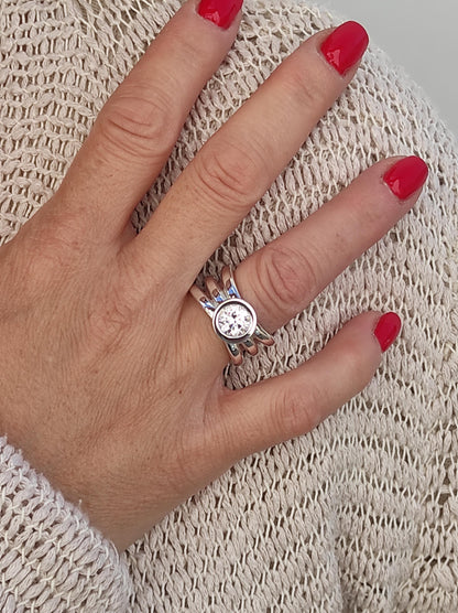 Engagement Ring: Proposal Ring With Moissanite, AG950 Silver Triple Band