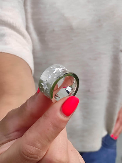 Star Ring: Stardust Band Ring, Chunky Wedding Band, Handmade Silver AG 950