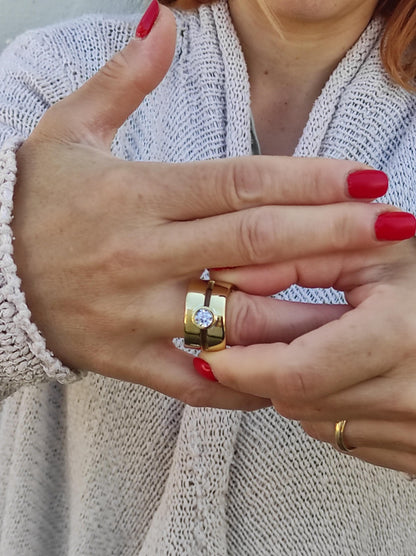 Wide Band Moissanite Ring: Chunky Statement Ring, Gold Alternative