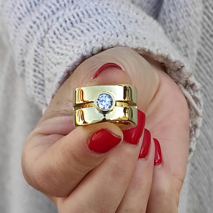 Wide Band Moissanite Ring: Chunky Statement Ring, Gold Alternative