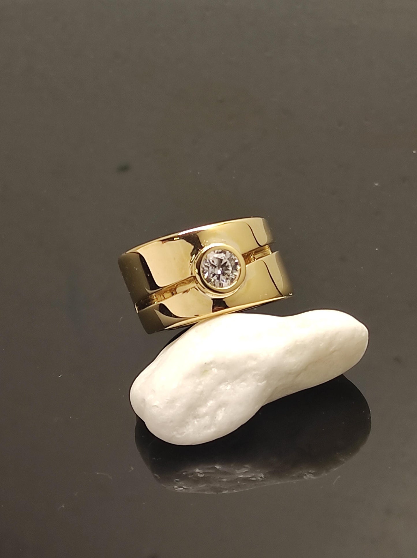 Wide Gold Wedding Ring: Chunky Moissanite Statement Wedding Band