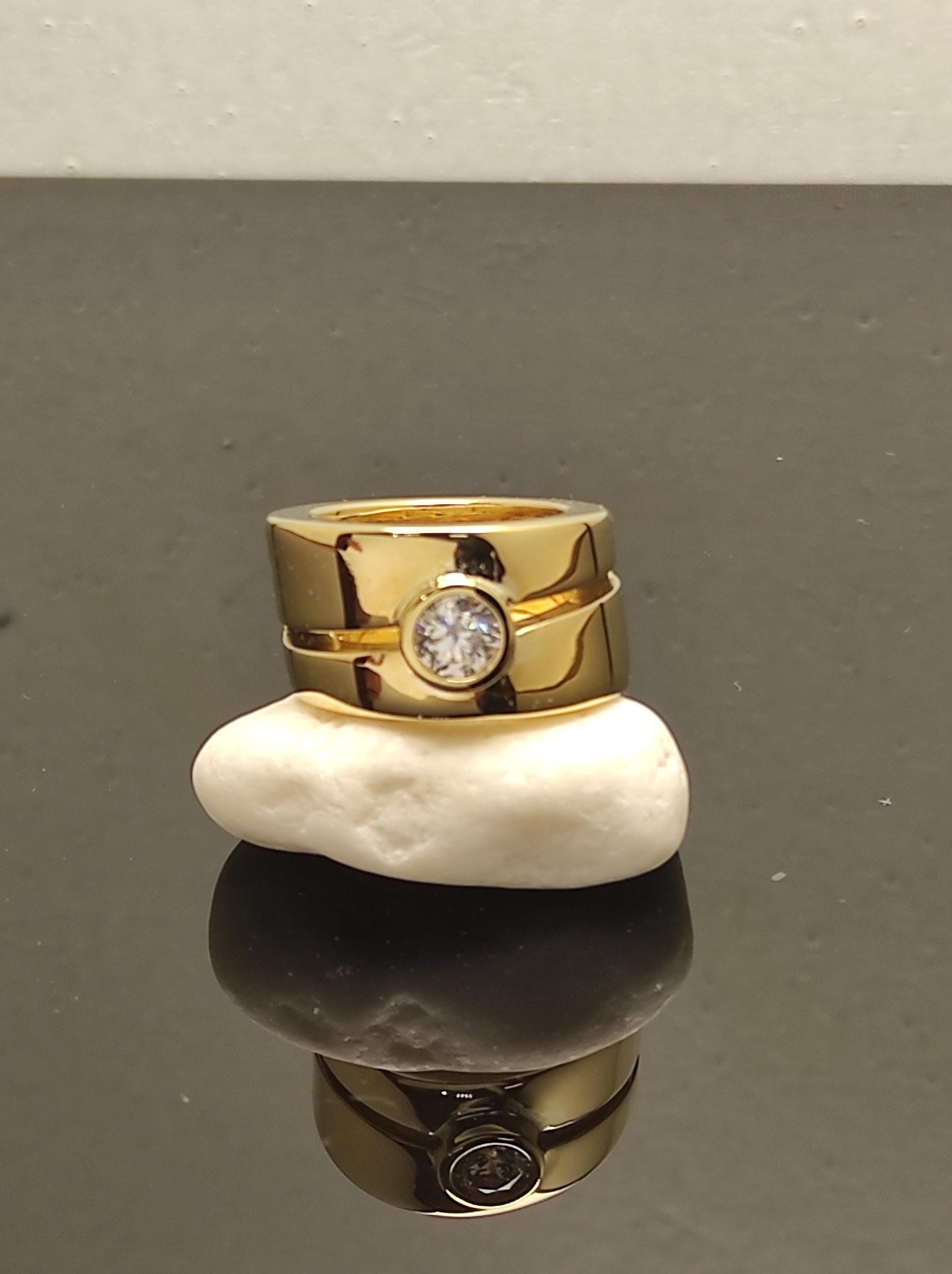 Wide Gold Wedding Ring: Chunky Moissanite Statement Wedding Band