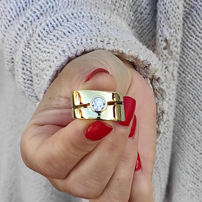 Wide Gold Wedding Ring: Chunky Moissanite Statement Wedding Band