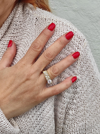Moissanite Statement Ring: Gold Plated Square Band, Tension Setting