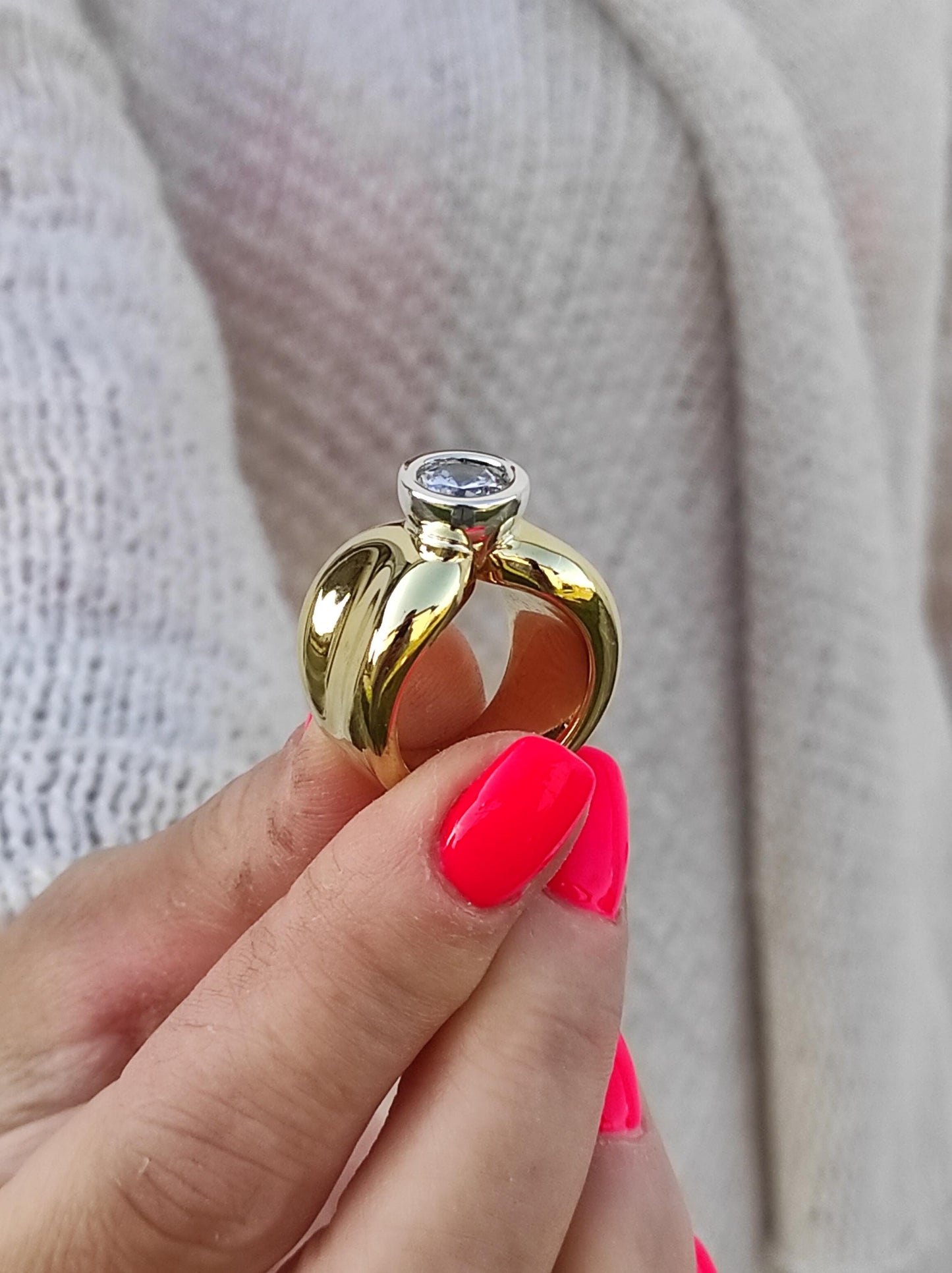 Solitaire Ring: Gold Plated Statement Ring, Big Moissanite Gemstone