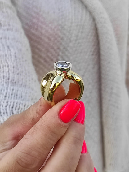 Solitaire Ring: Gold Plated Statement Ring, Big Moissanite Gemstone