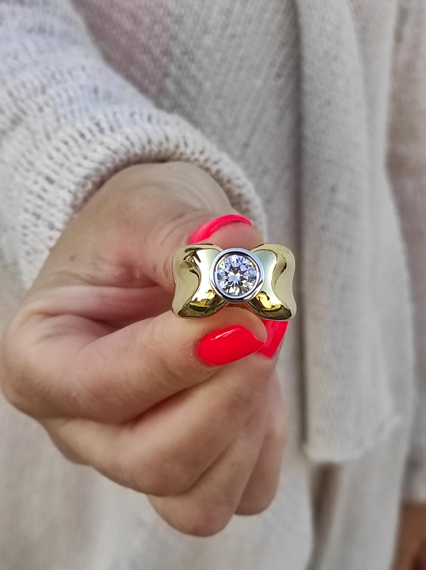 Solitaire Ring: Gold Plated Statement Ring, Big Moissanite Gemstone