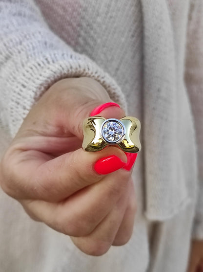 Solitaire Ring: Gold Plated Statement Ring, Big Moissanite Gemstone