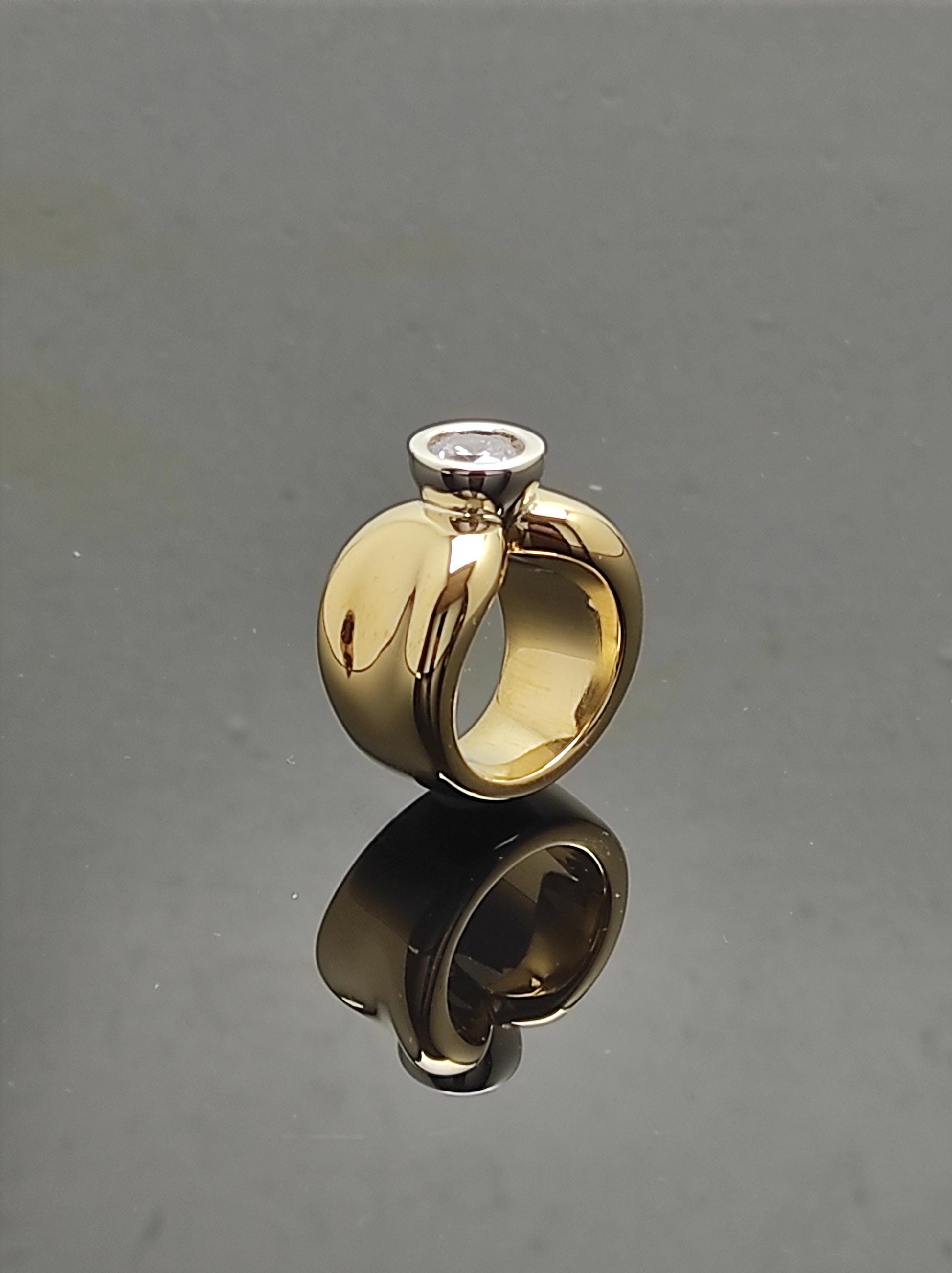 Solitaire Ring: Gold Plated Statement Ring, Big Moissanite Gemstone