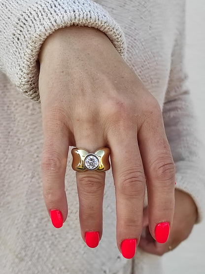 Solitaire Ring: Gold Plated Statement Ring, Big Moissanite Gemstone