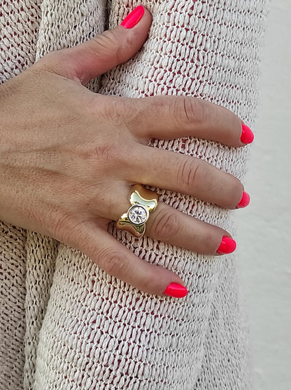 Solitaire Ring: Gold Plated Statement Ring, Big Moissanite Gemstone