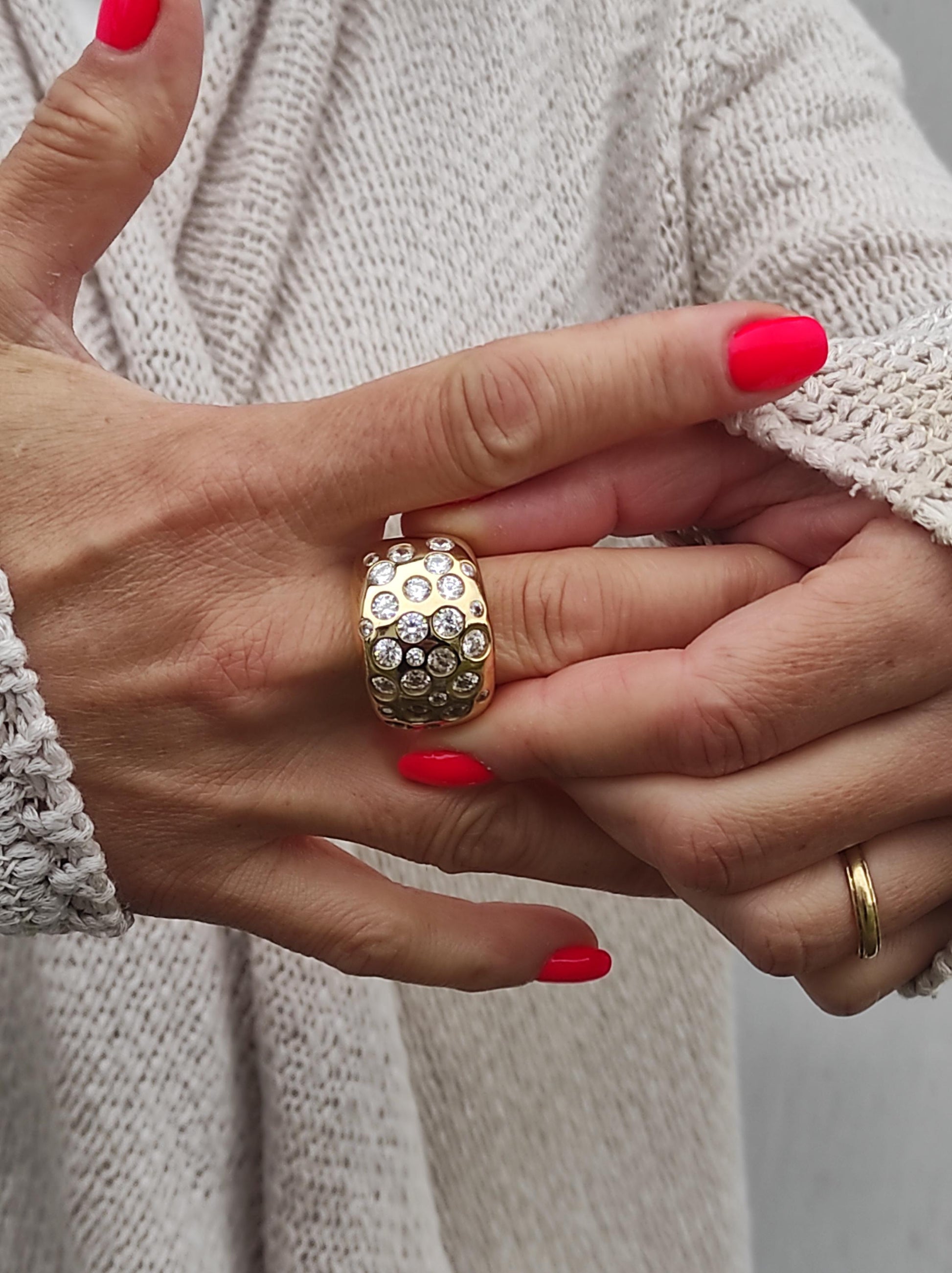 Multiple Gemstone Ring: Wide Dome Ring, Statement jewelry Elisa Kuno Design