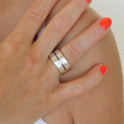Plain Band Ring: Wedding Band Moissanite Ring, Silver AG 950