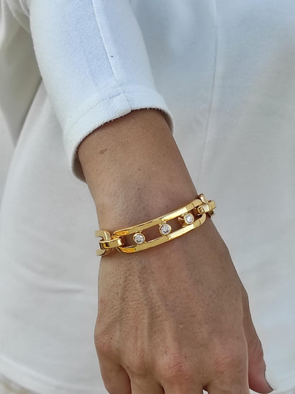 Moissanite Link Bracelet: Heavy Gold Plated Statement, AG950 Silver Option available