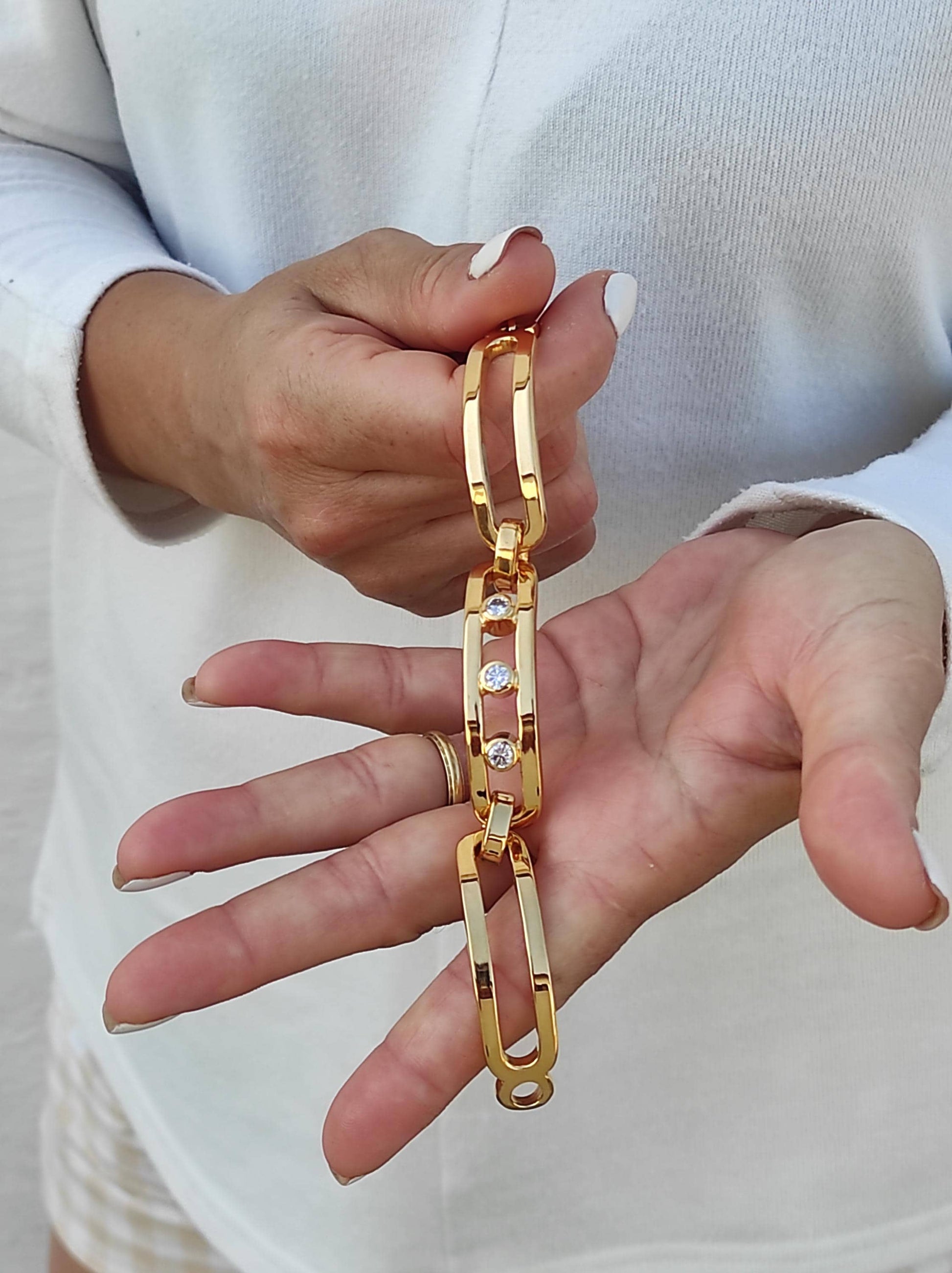 Moissanite Link Bracelet: Heavy Gold Plated Statement, AG950 Silver Option available