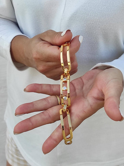 Moissanite Link Bracelet: Heavy Gold Plated Statement, AG950 Silver Option available