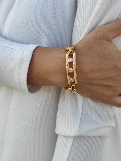 Moissanite Link Bracelet: Heavy Gold Plated Statement, AG950 Silver Option available