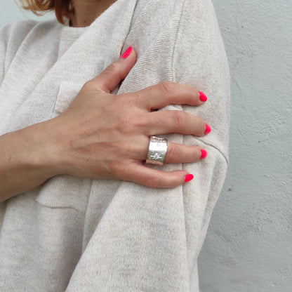 Star Ring: Stardust Band Ring, Chunky Wedding Band, Handmade Silver AG 950