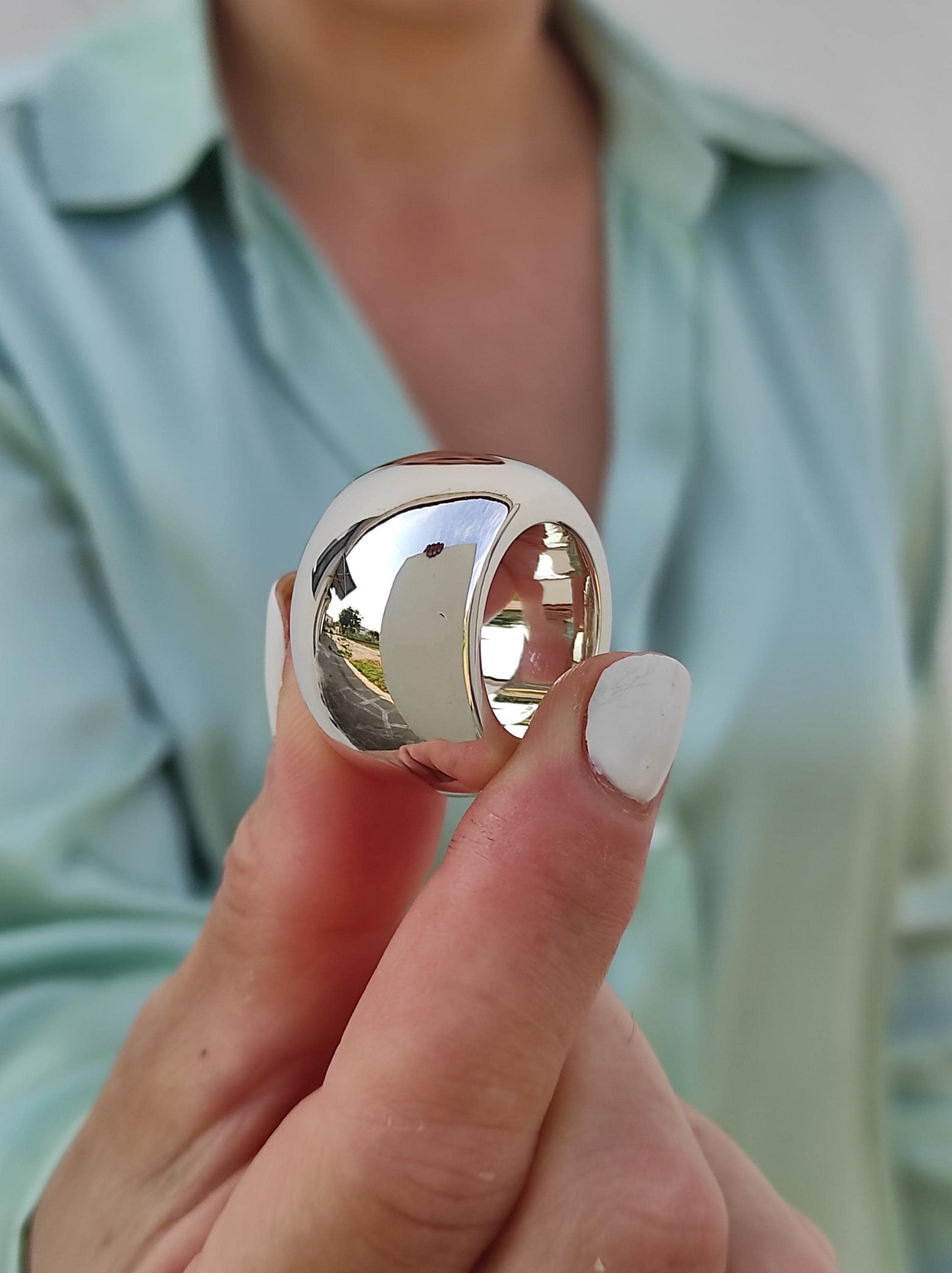 Silver Donut Ring: Chunky Doughnut Ring, Heavy Band, 19MM Wide