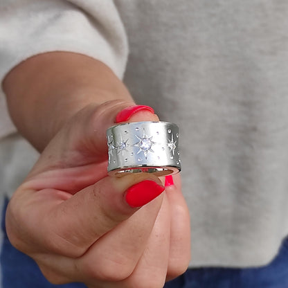 Star Ring: Stardust Band Ring, Chunky Wedding Band, Handmade Silver AG 950