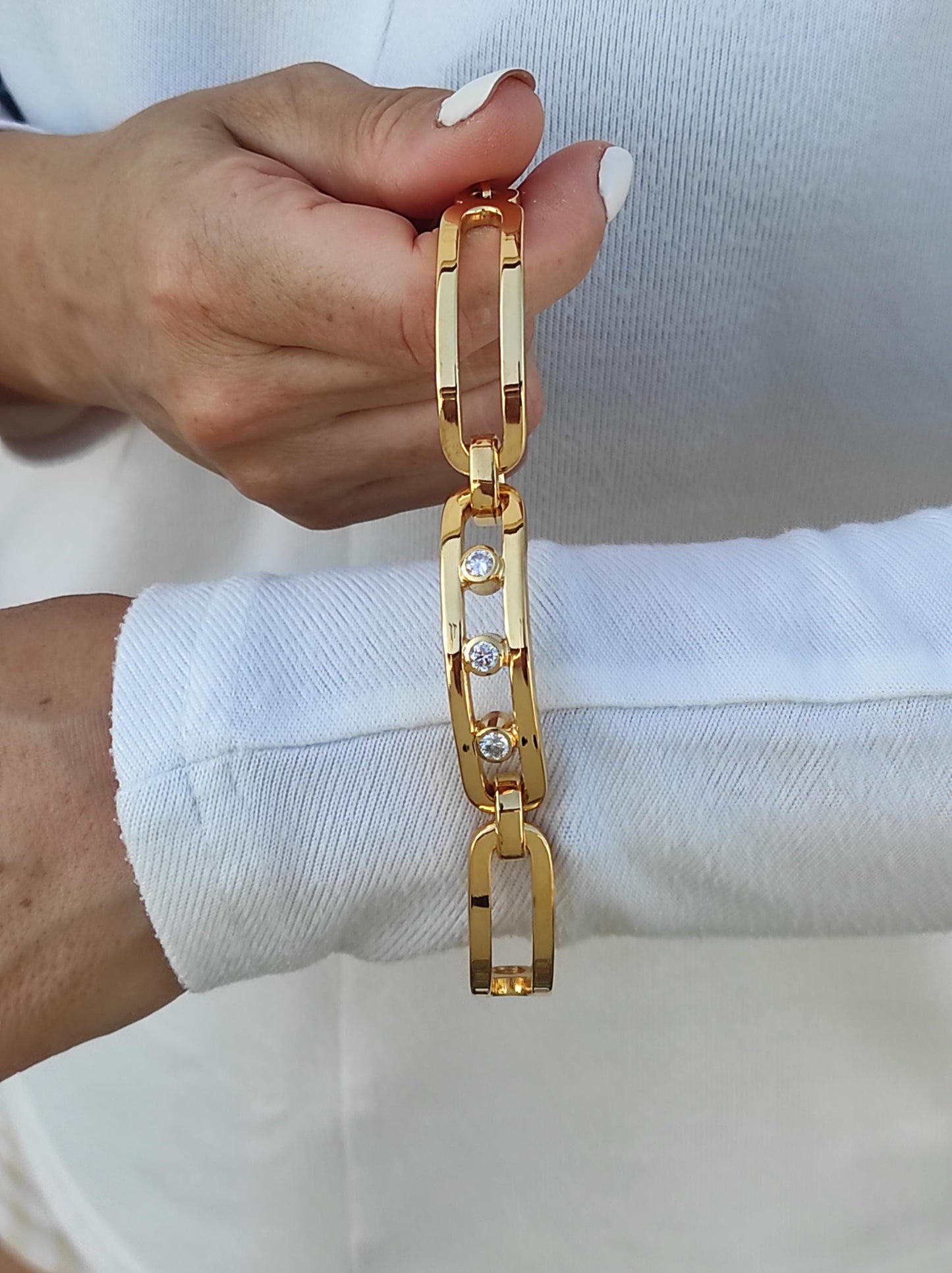 Moissanite Link Bracelet: Heavy Gold Plated Statement, AG950 Silver Option available