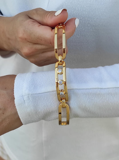 Moissanite Link Bracelet: Heavy Gold Plated Statement, AG950 Silver Option available