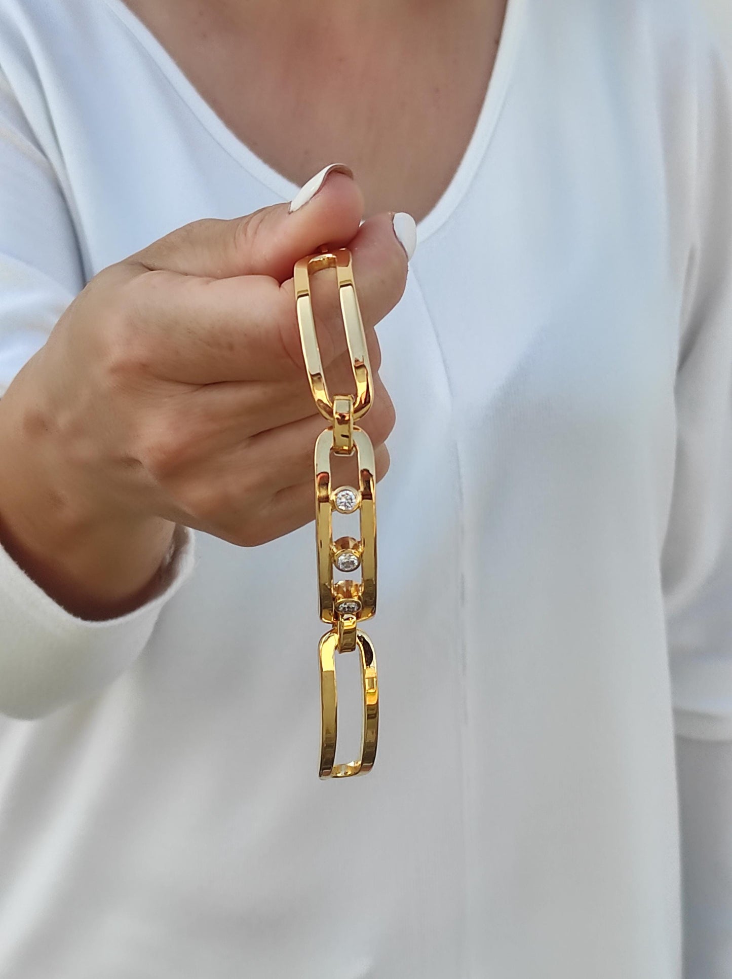 Moissanite Link Bracelet: Heavy Gold Plated Statement, AG950 Silver Option available