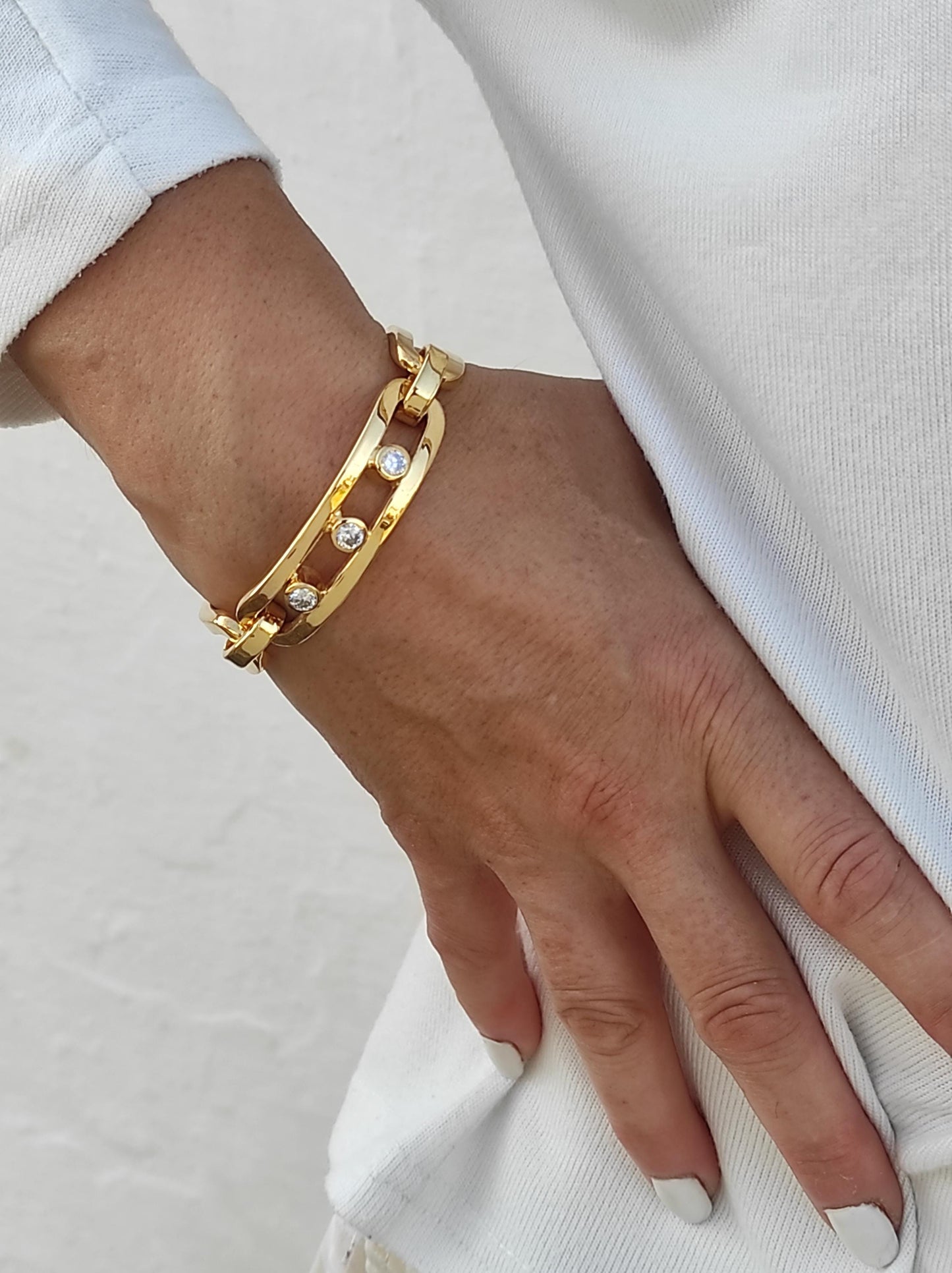 Moissanite Link Bracelet: Heavy Gold Plated Statement, AG950 Silver Option available