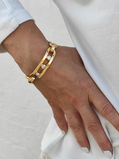 Moissanite Link Bracelet: Heavy Gold Plated Statement, AG950 Silver Option available