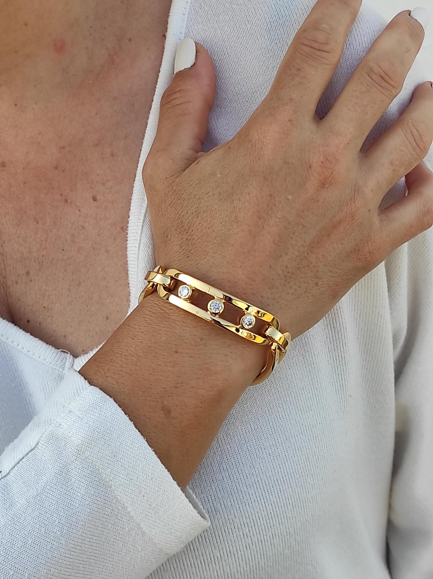 Moissanite Link Bracelet: Heavy Gold Plated Statement, AG950 Silver Option available