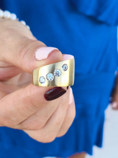 Statement Ring: Chunky Asymmetrical Band, Gold Plated, Birthstones Jewelry