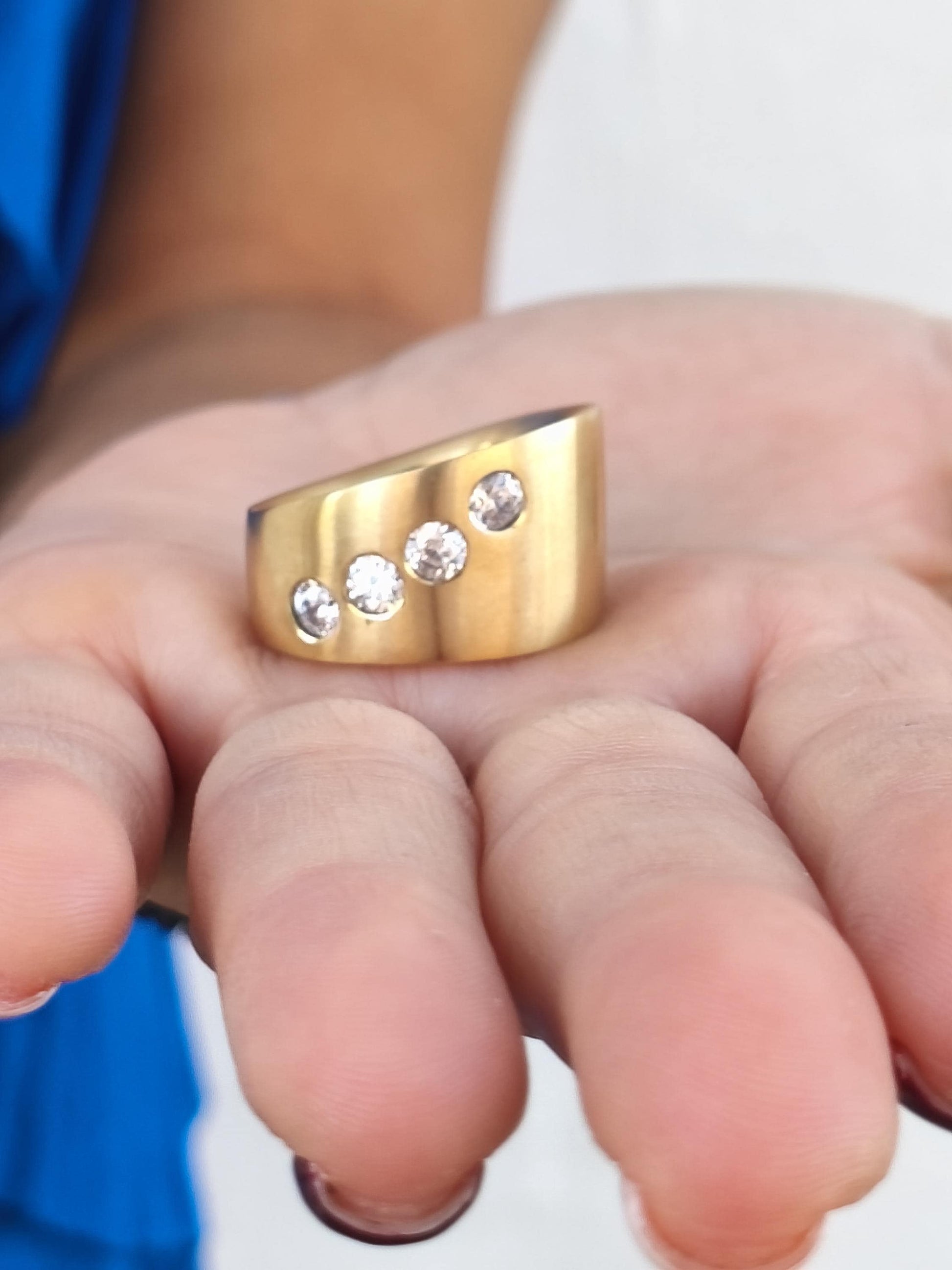 Statement Ring: Chunky Asymmetrical Band, Gold Plated, Birthstones Jewelry