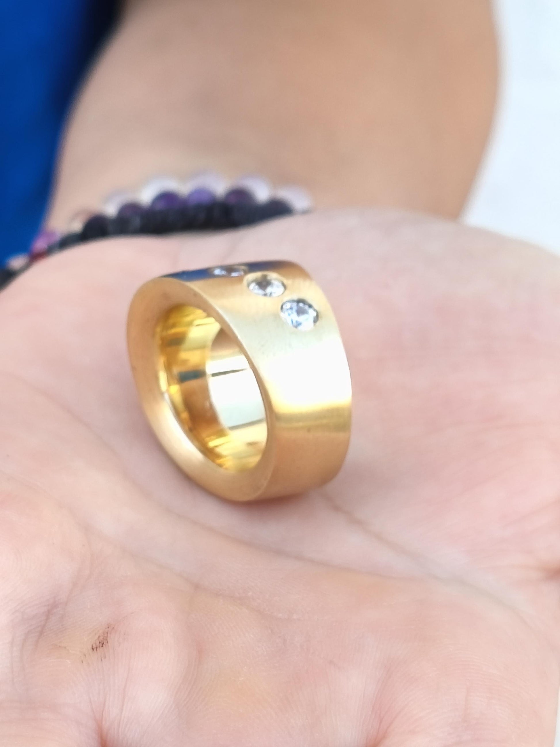 Statement Ring: Chunky Asymmetrical Band, Gold Plated, Birthstones Jewelry