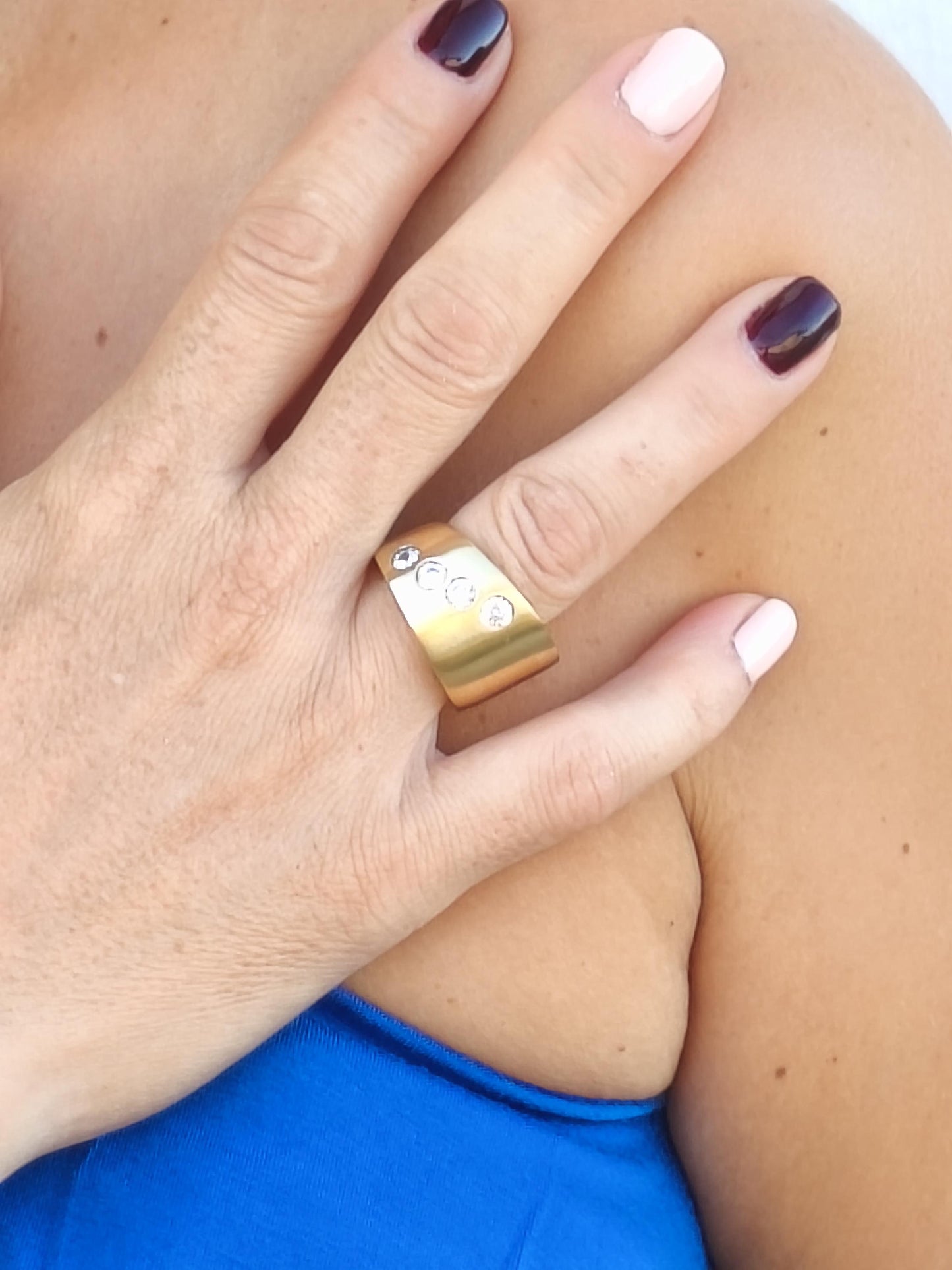 Statement Ring: Chunky Asymmetrical Band, Gold Plated, Birthstones Jewelry