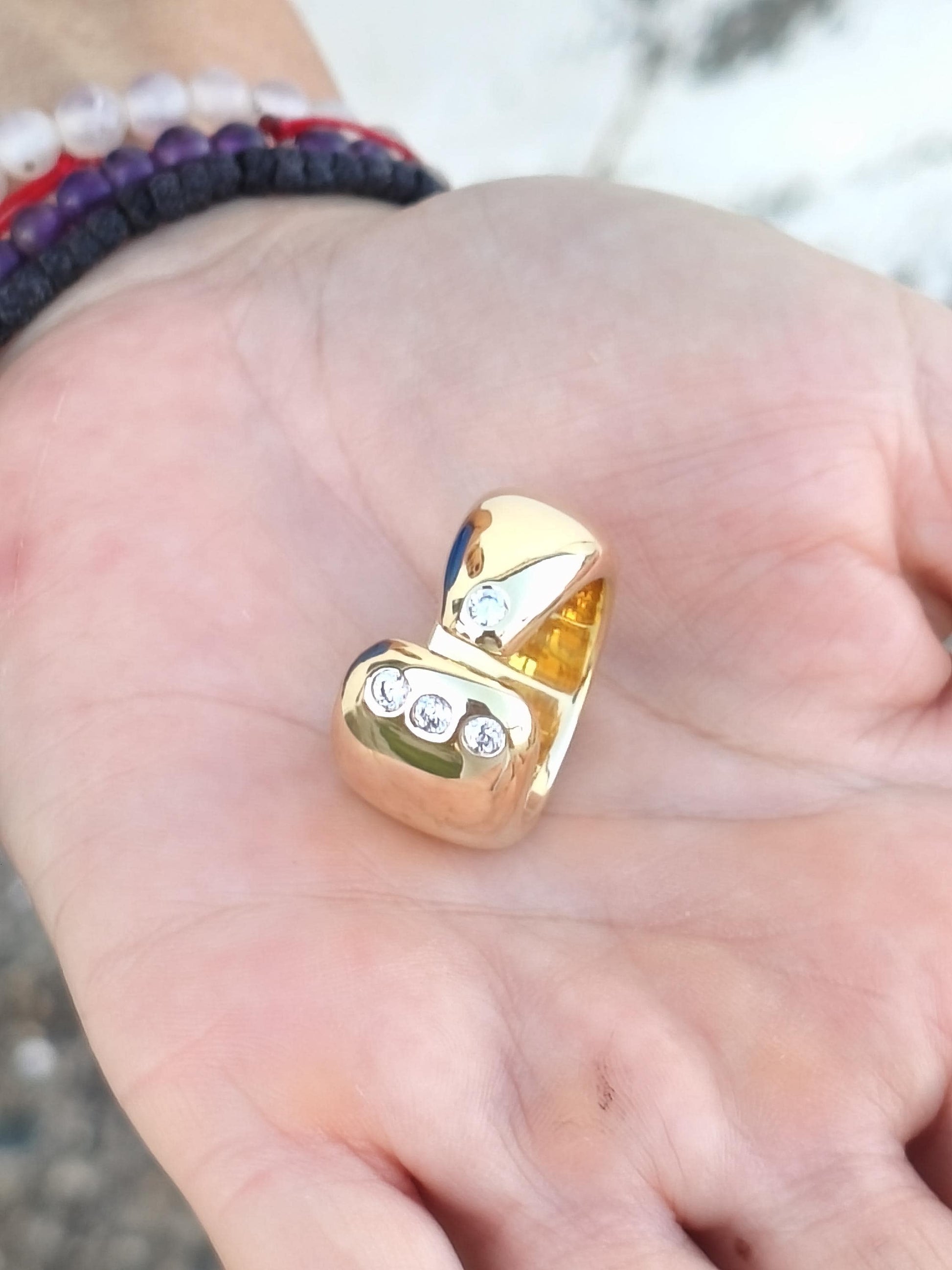 Wide Band Statement Ring: Gold Plated Wedding Ring, Cubic Zirconia