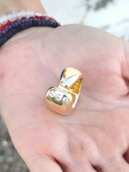 Wide Band Statement Ring: Gold Plated Wedding Ring, Cubic Zirconia