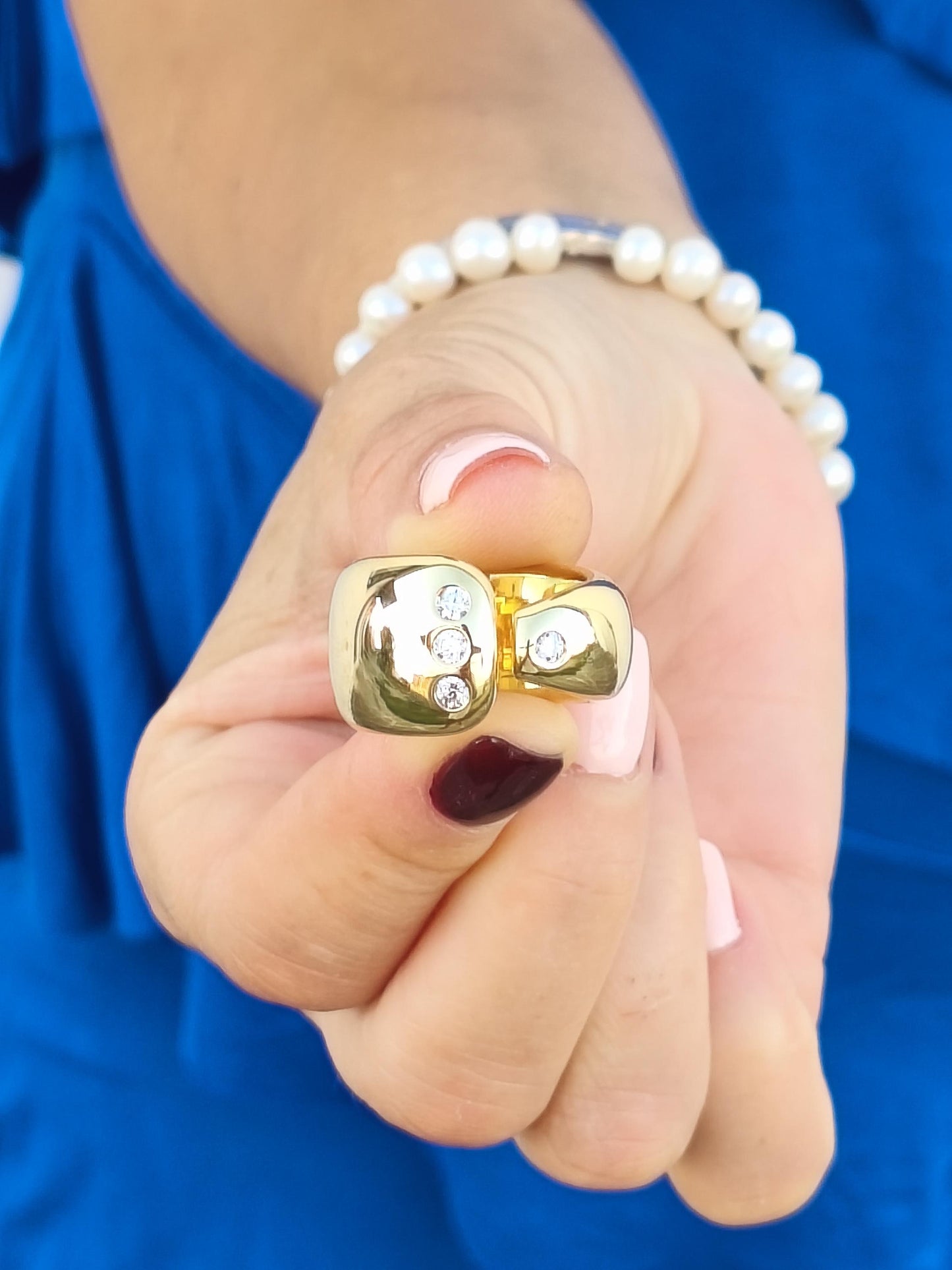Wide Band Statement Ring: Gold Plated Wedding Ring, Cubic Zirconia