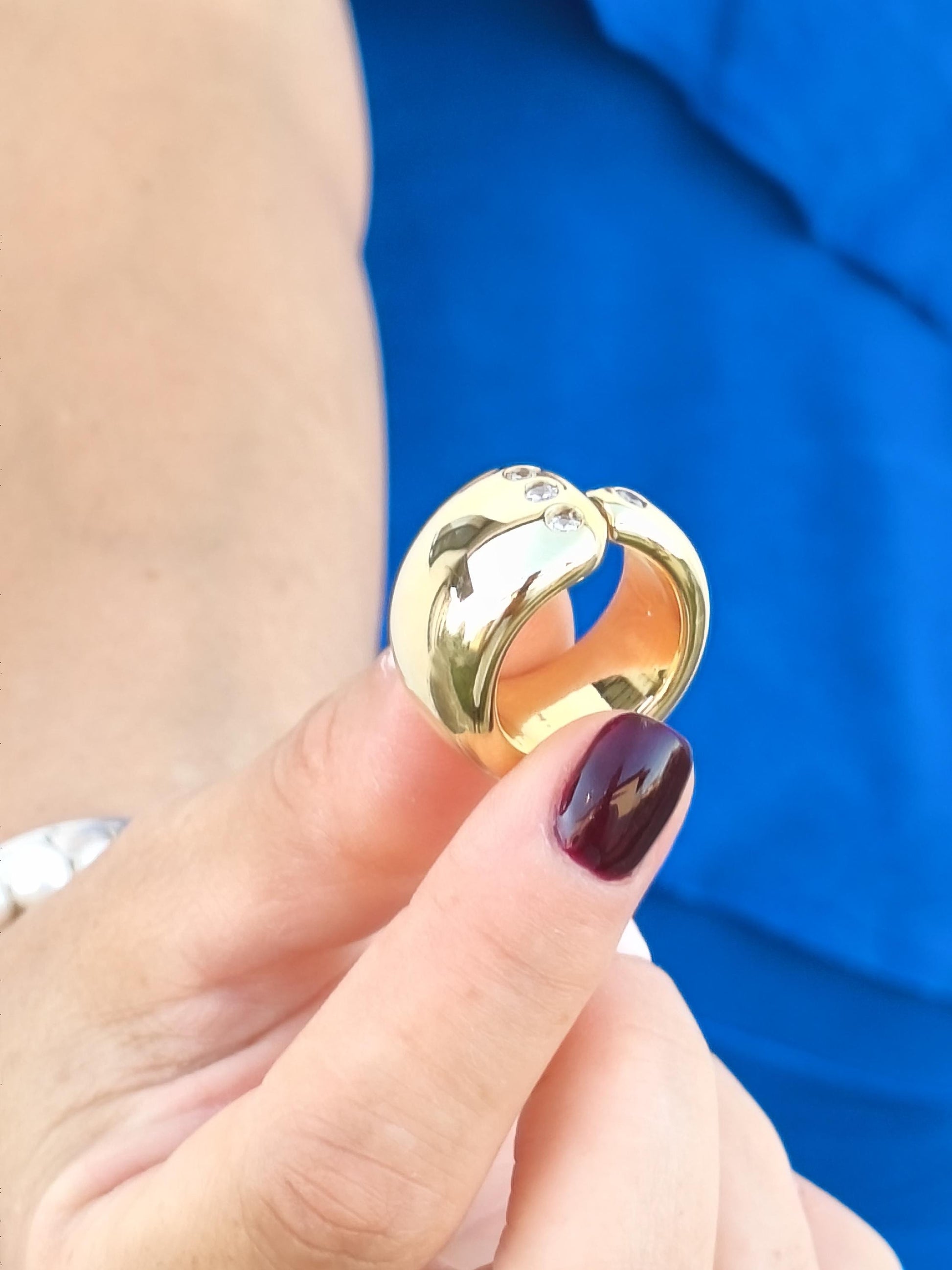 Wide Band Statement Ring: Gold Plated Wedding Ring, Cubic Zirconia