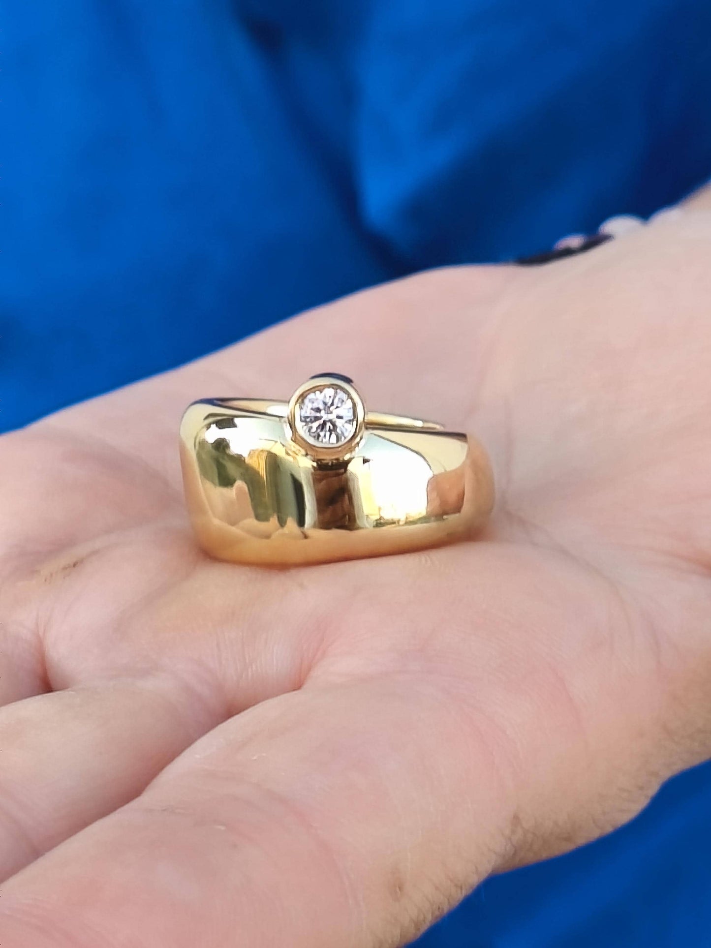 Wedding Ring: Wide Band For Men And Women, Offset Diamond, Gold Plated