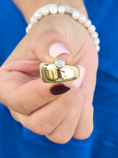 Wedding Ring: Wide Band For Men And Women, Offset Diamond, Gold Plated