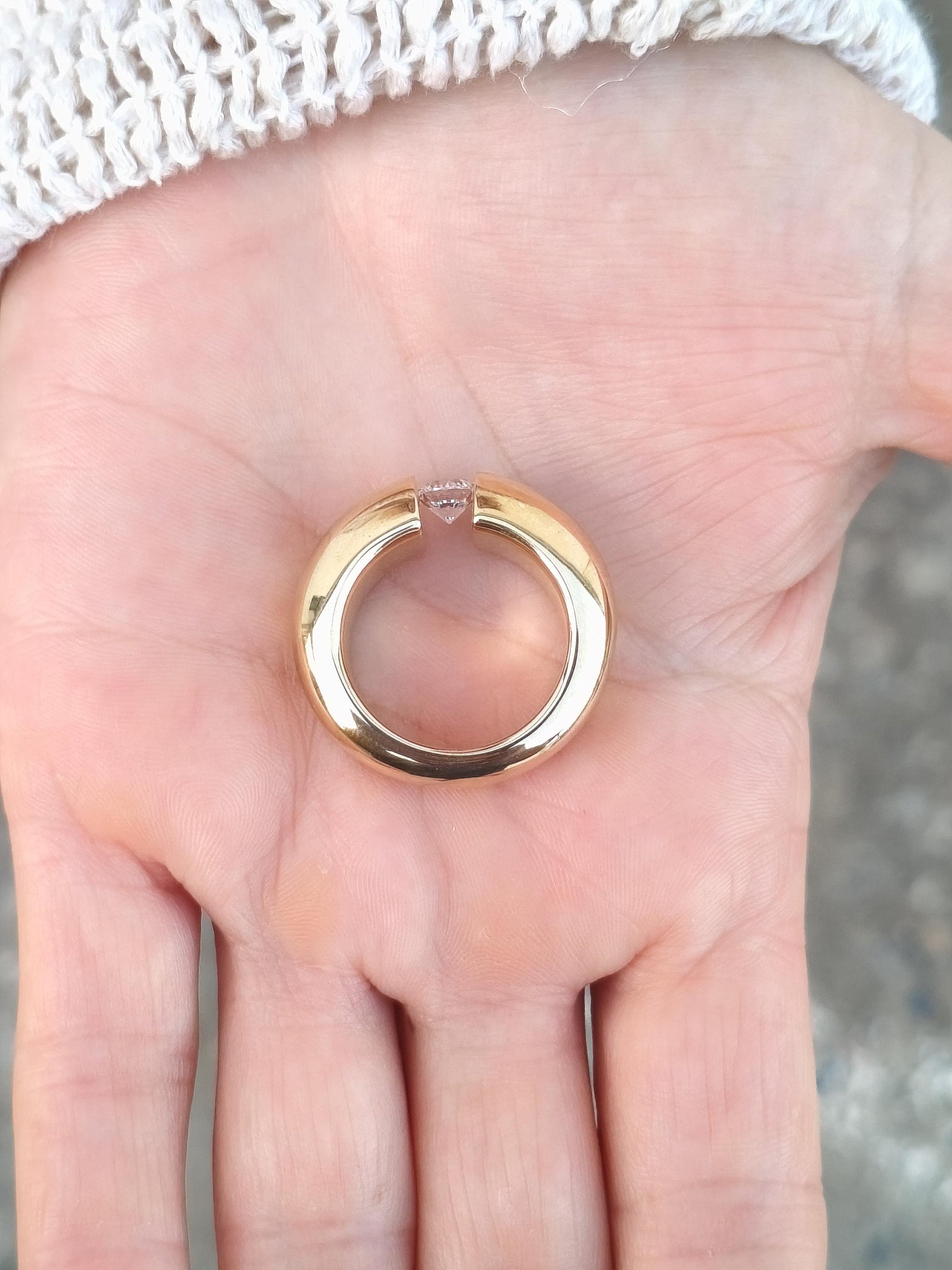 Gold Statement Ring: Engagement Ring Tension Setting