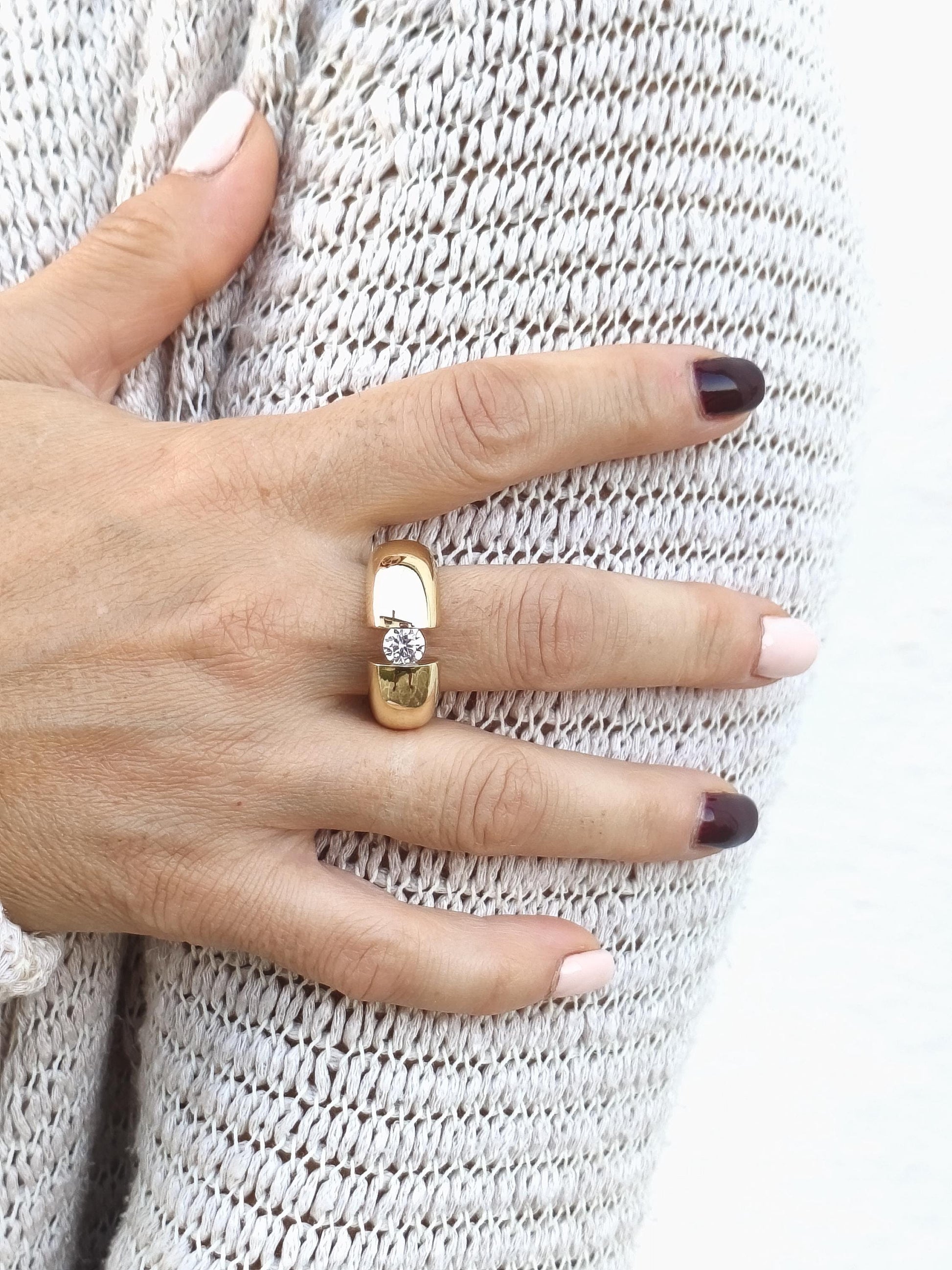 Gold Statement Ring: Engagement Ring Tension Setting