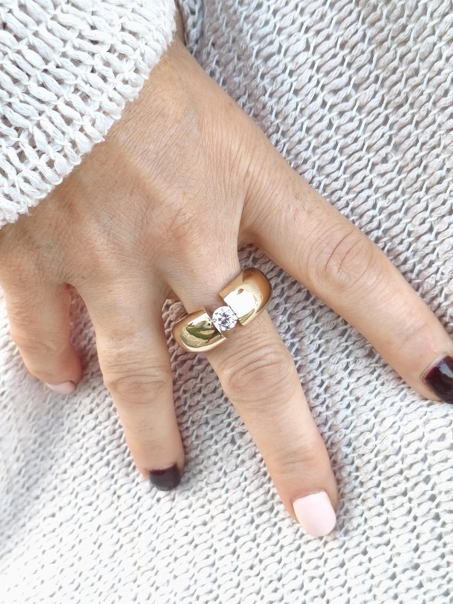 Gold Statement Ring: Engagement Ring Tension Setting